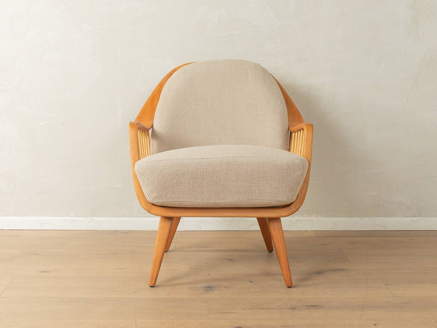 1950s armchair by Wilhelm Knoll, cherry wood, beige upholstery