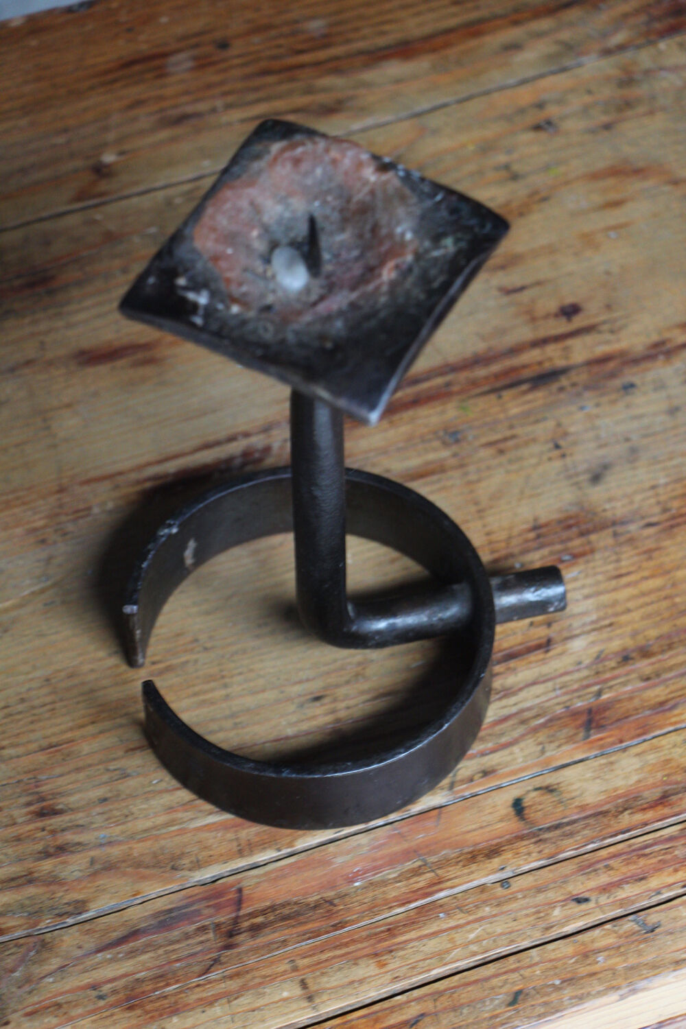 Brutalist beaten iron candle holder 1950