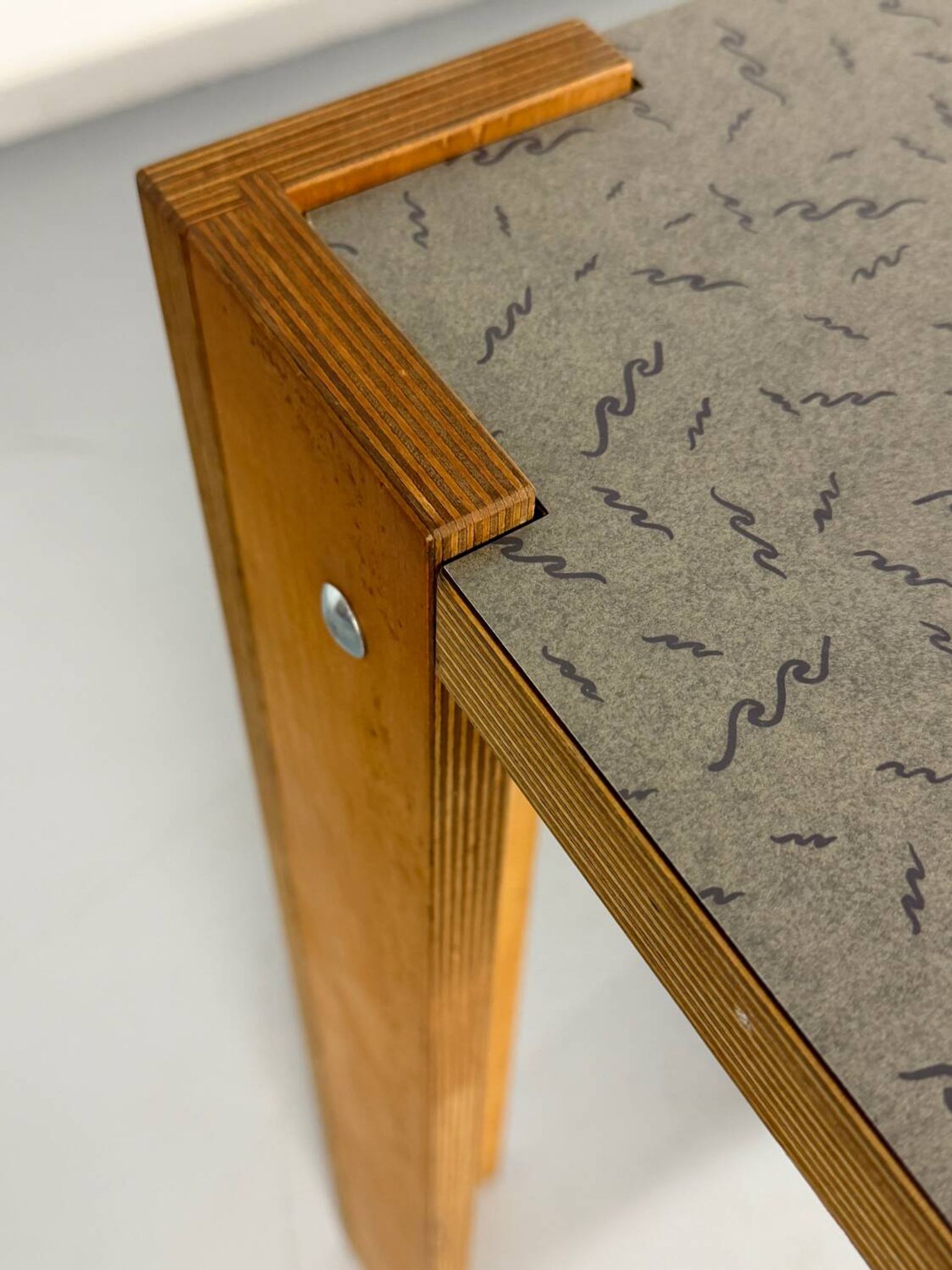 Large modernist plywood table, Memphis style, 1980s