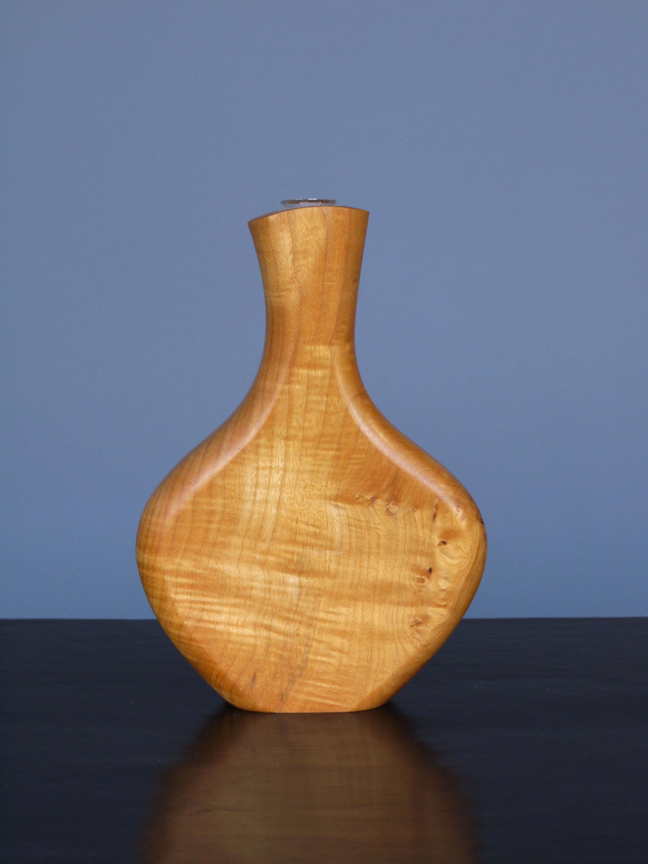 Maple Wood and Glass Sculptural Vase, 1980