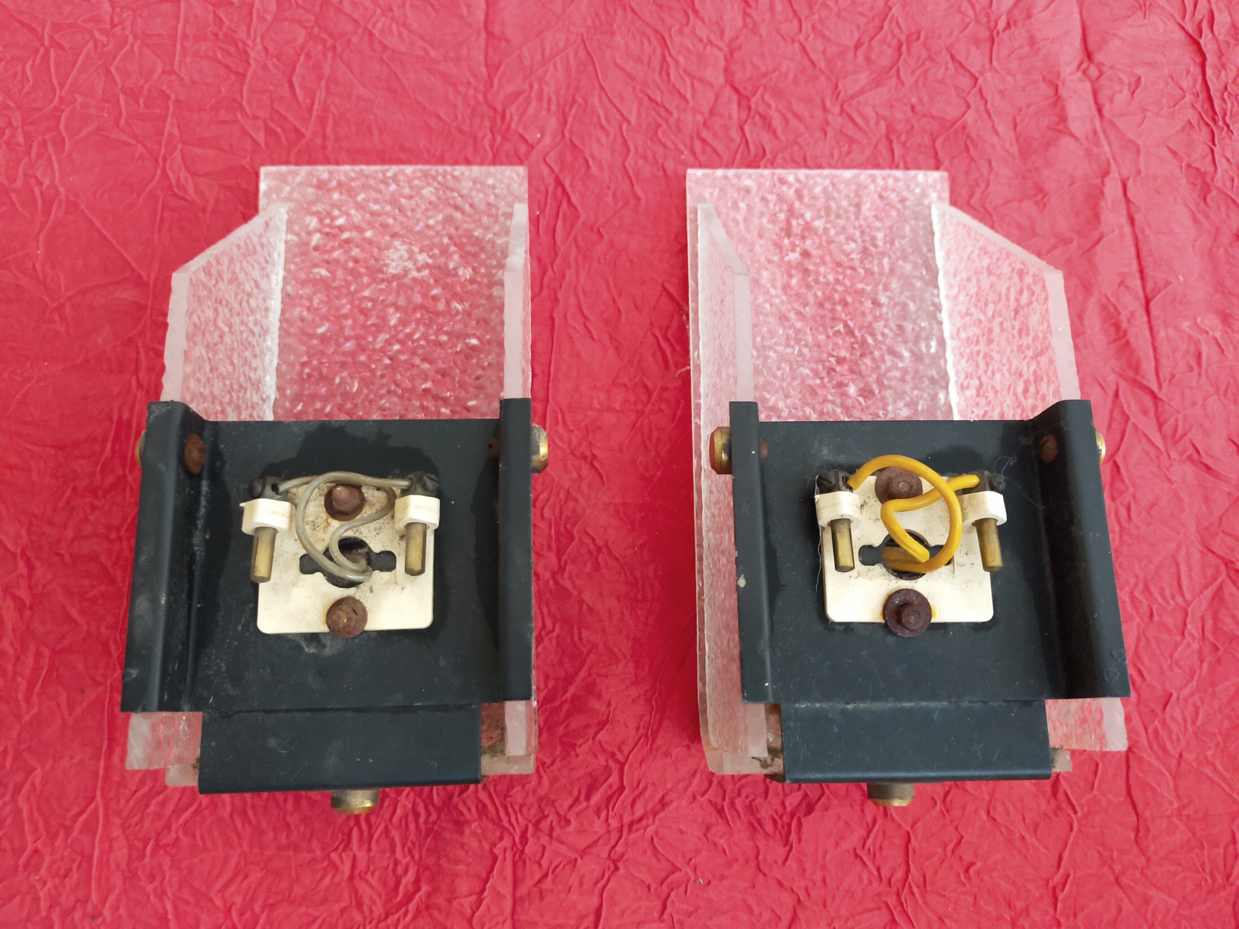 Vintage wall lamps in plexiglass and brass