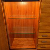 High sideboard, display cabinet and secretary, Scandinavian in teak, France around 1960.