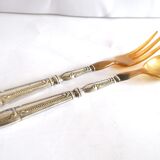 Silver-plated salad cutlery with horn – pearl and scroll decoration 1900