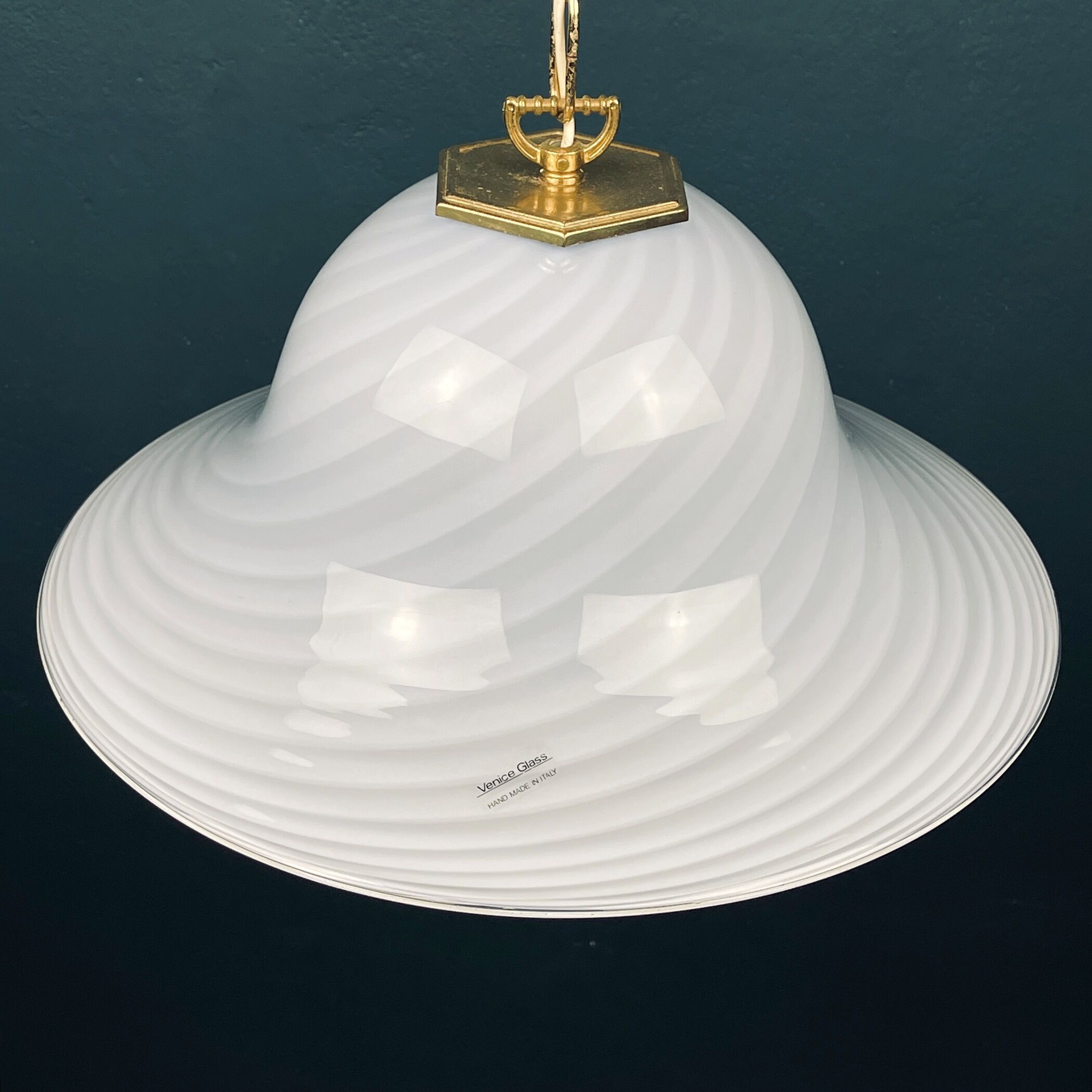 Vintage blue swirl murano pendant lamp Venice glass Italy 1980s