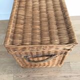 Vintage wicker trunk with burgundy metal closures