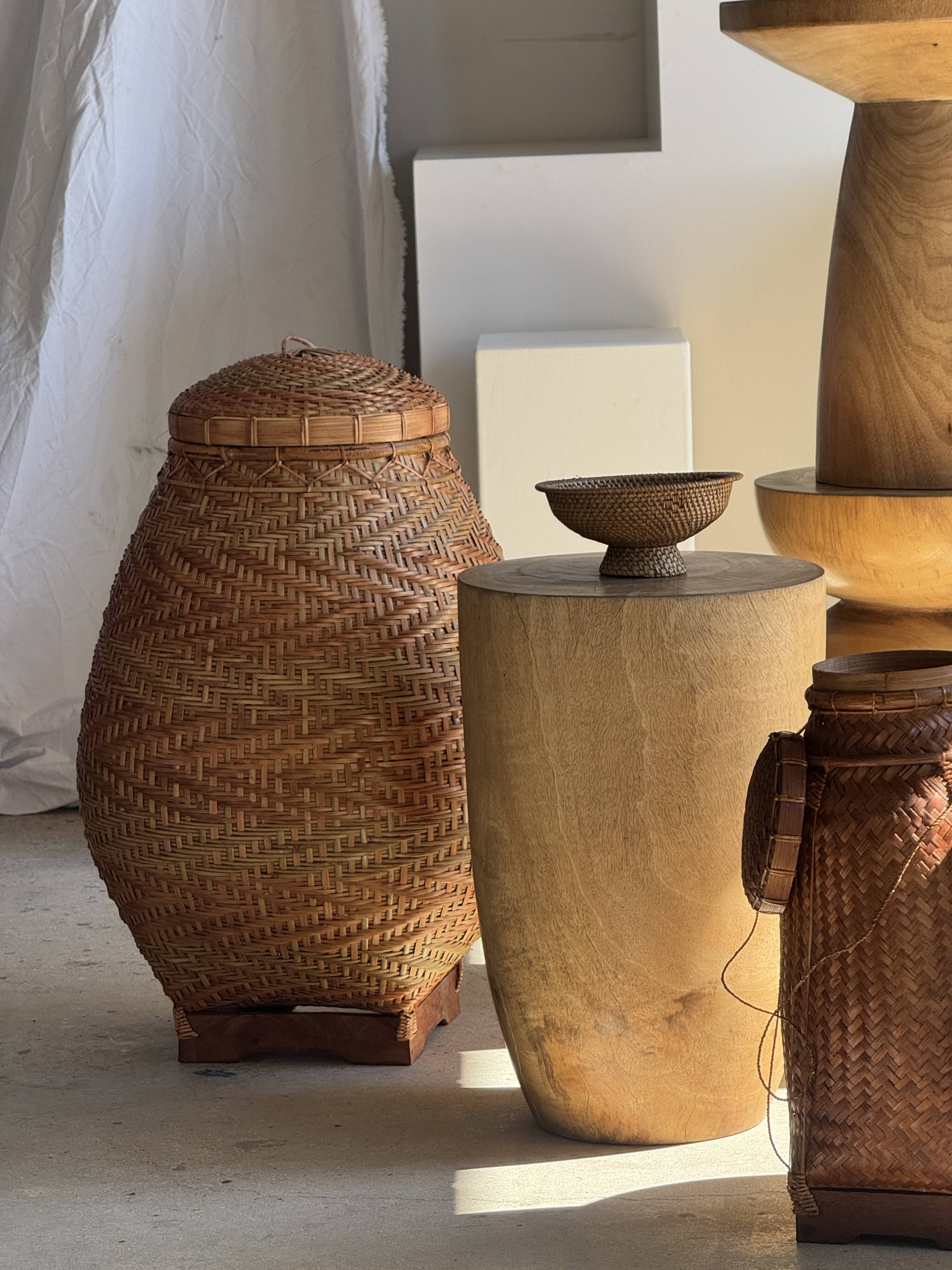 Stool, side table, cylindrical solid mango wood end table.