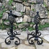 Pair of wrought iron andirons