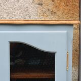 Buffet vitré ancien en bois massif bleu, rénové