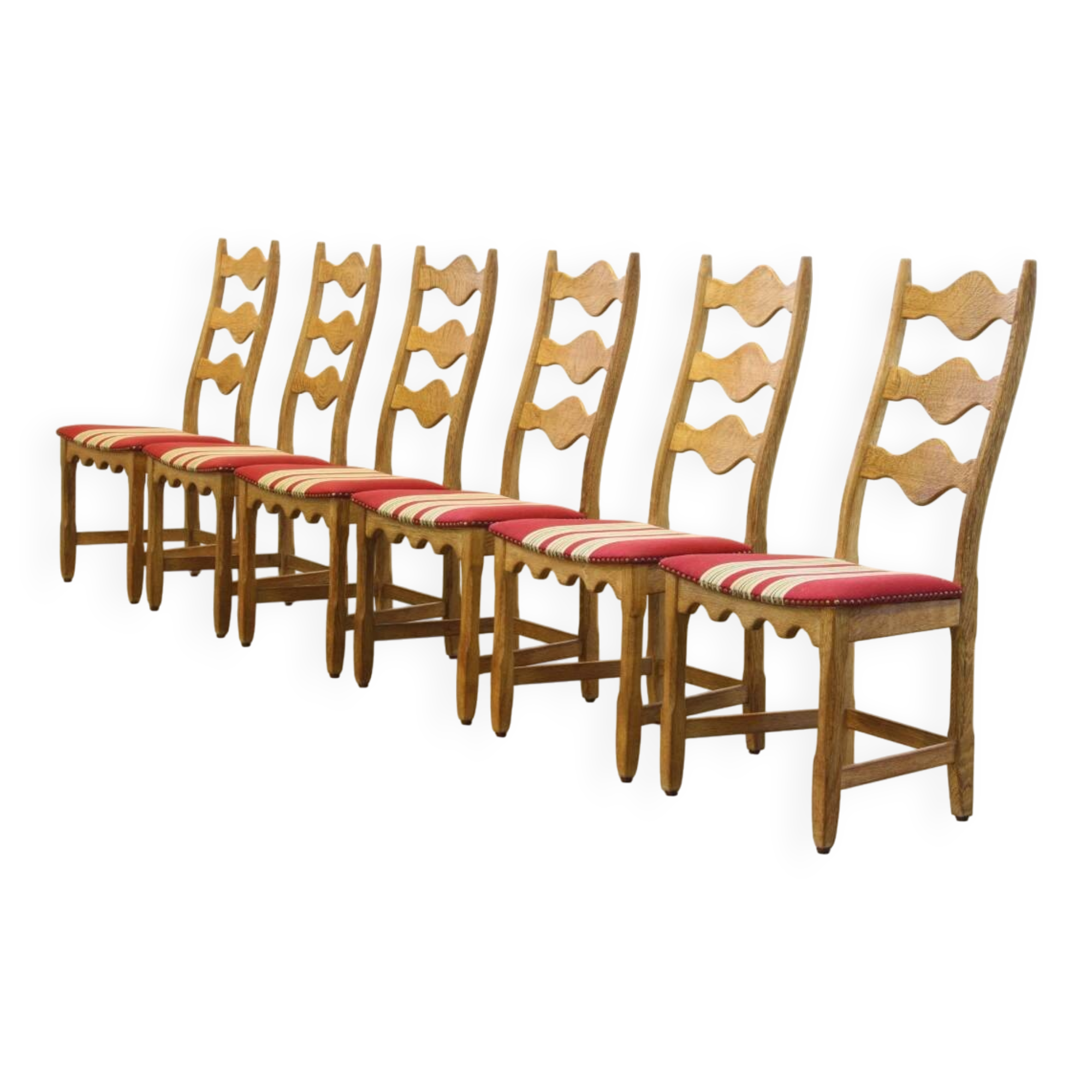 Vintage 1960s Danish brutalist ladderback oak chairs in the style of Kjærnulf