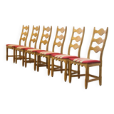 Vintage 1960s Danish brutalist ladderback oak chairs in the style of Kjærnulf