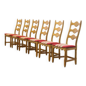 Vintage 1960s Danish brutalist ladderback oak chairs in the style of Kjærnulf