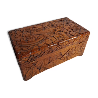 Old wooden box carved in Dodin around 1950 decorated with Phoenix