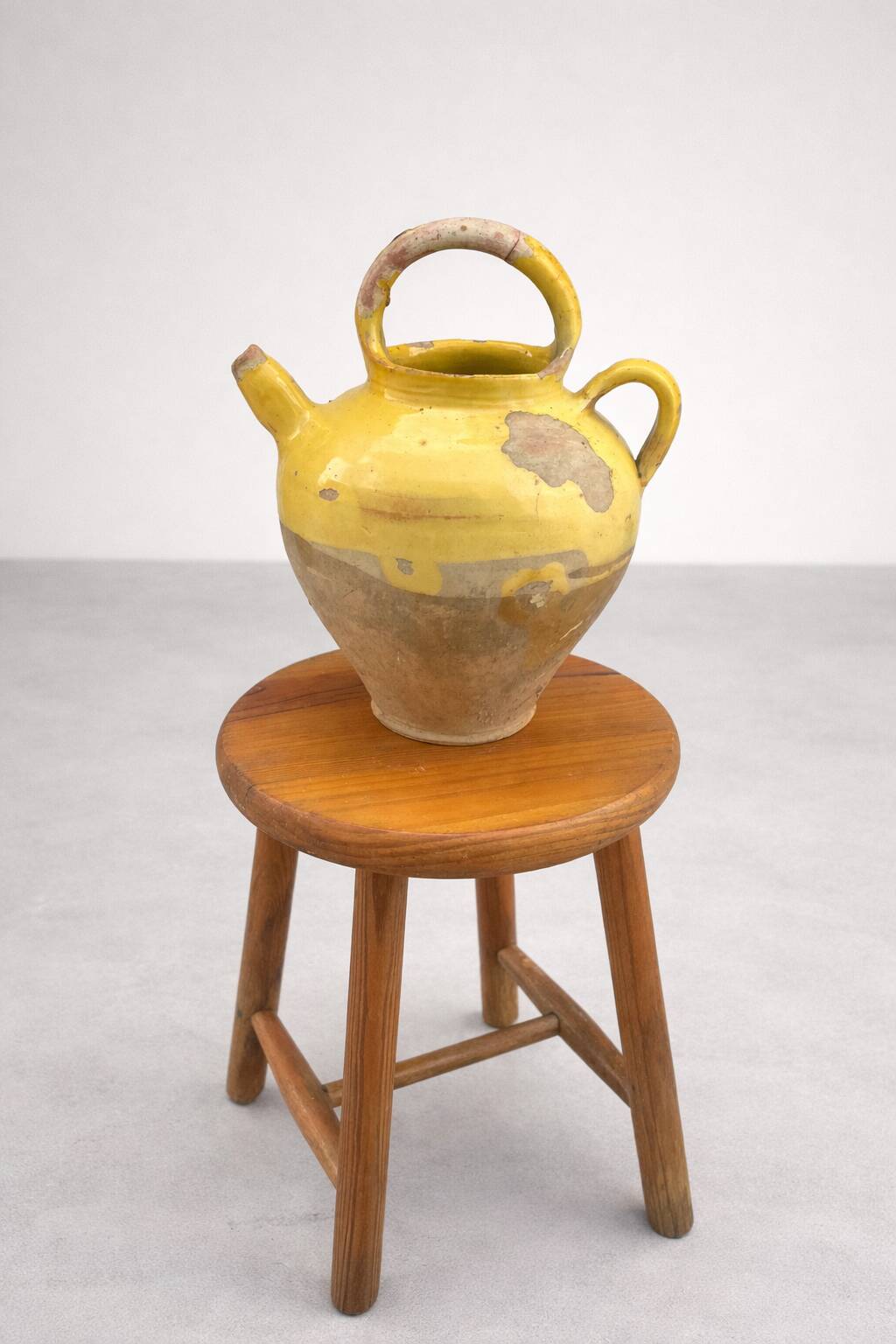 Ancient yellow glazed terracotta jug – South of France – early 10th century