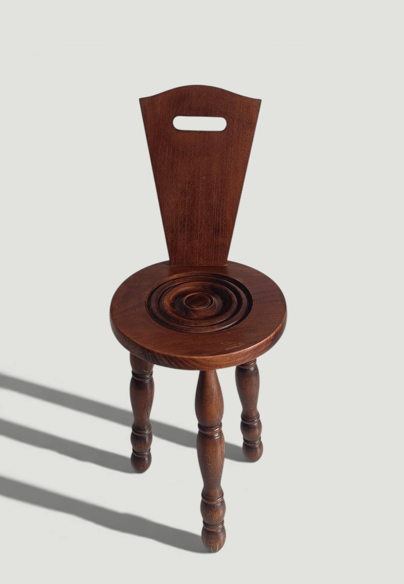 Folk Art Chestnut Wood Tripod Chair, Charles Dudouyt Style, France, 1930s