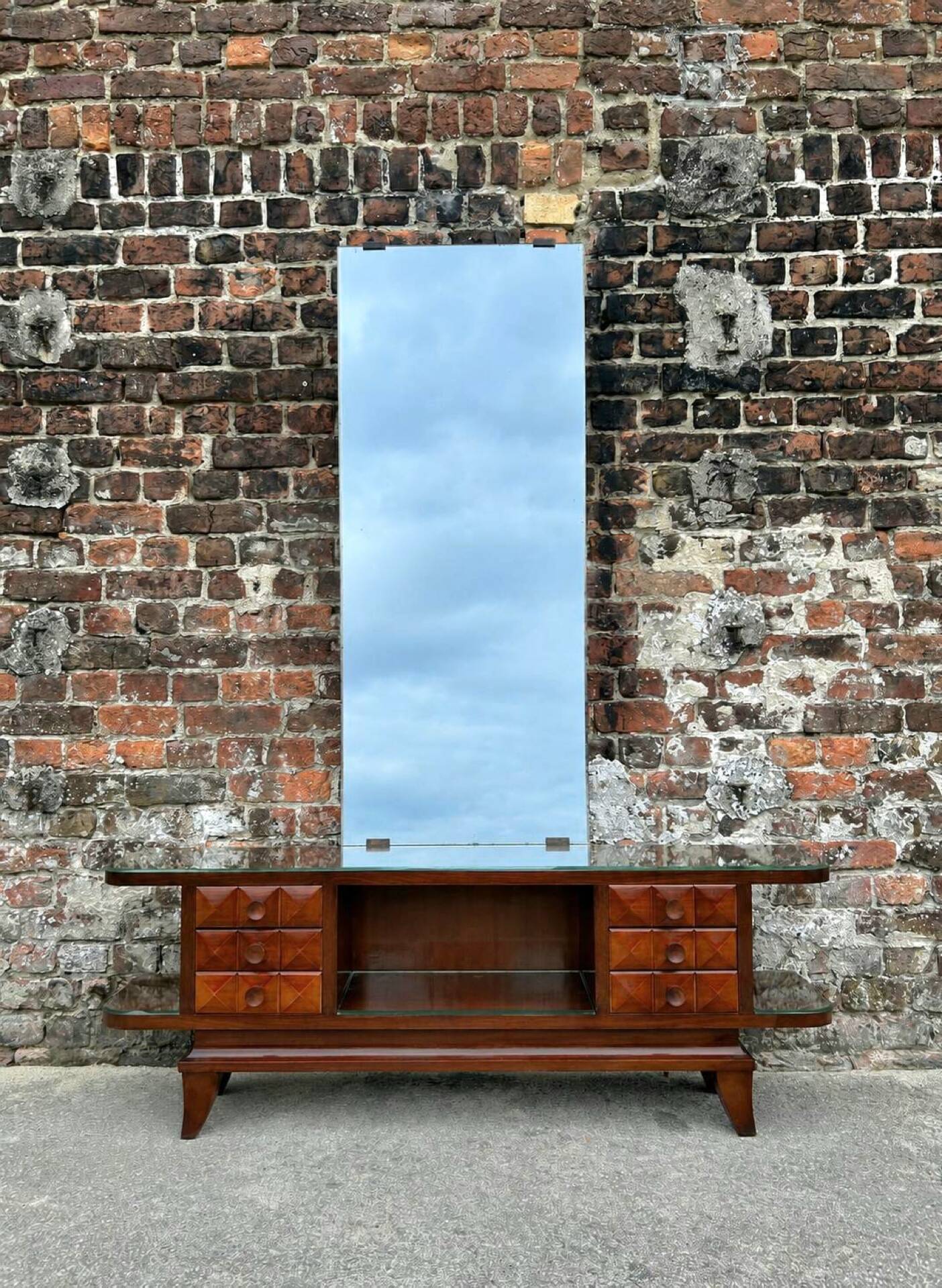 Art Deco mahogany console table, vintage entrance furniture.