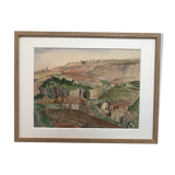 Watercolor drawing seen from Ardèche (Privas).