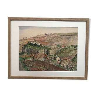 Watercolor drawing seen from Ardèche (Privas).