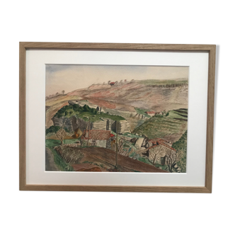 Dessin aquarelle vue d’Ardèche Privas