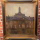 Oil on canvas framed bell tower of a cathedral