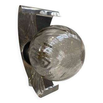 70s chrome and smoked glass wall light