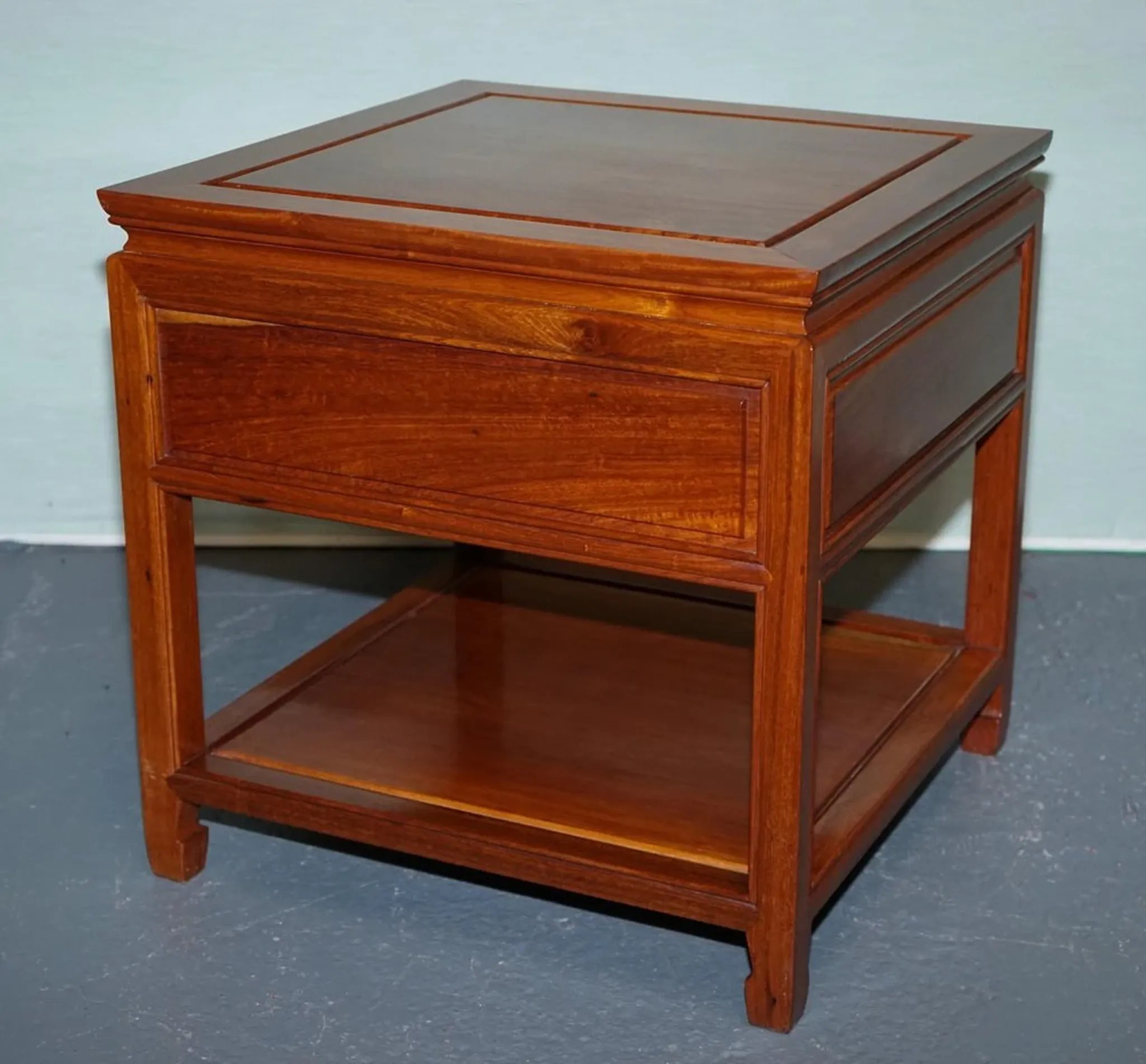 Vintage Oriental Teak Bedside Table with Drawer and Shelf, China