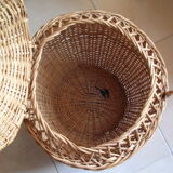Corbeille à couvercle panier bannette en osier rotin 43 cm