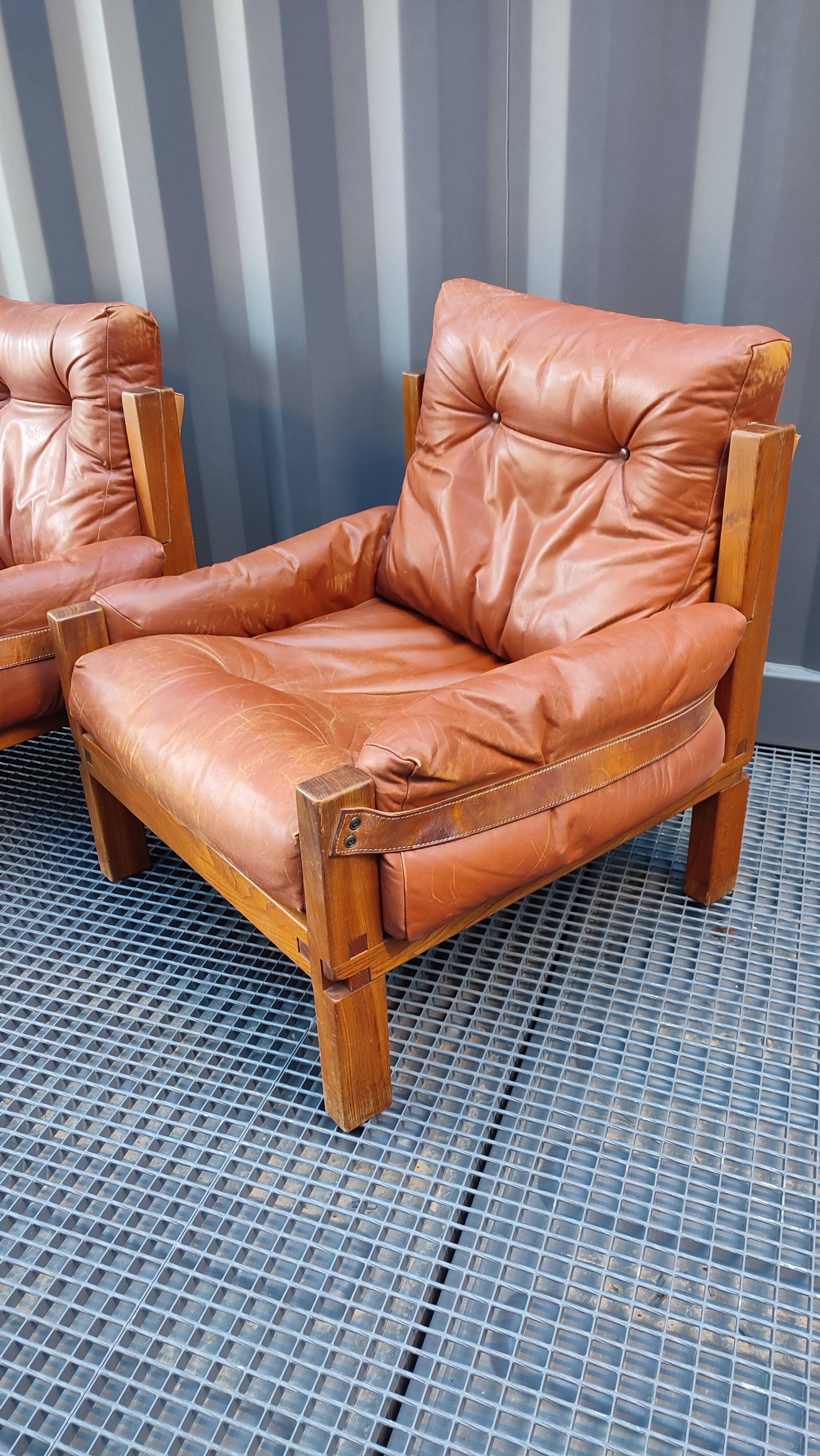 Pair of S15 Pierre Chapo armchairs