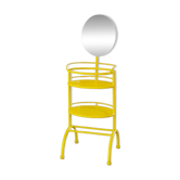Vintage metal side table with mirror, 1960s - multifunctional yellow shelf from Italy.