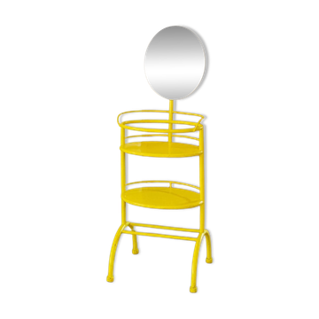 Vintage metal side table with mirror, 1960s - multifunctional yellow shelf from Italy.