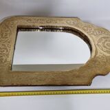 Oriental mirror in wood and hammered brass in the shape of an arch, plant decor, 52 cm