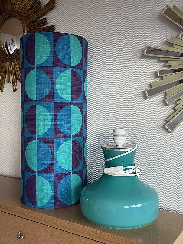 Stockholm lamp H82 D25cm blue opaline - vintage fabric 1970