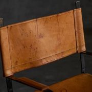Cognac Leather Armchair, Black Lacquer Steel Frame, Belgium, 1960s