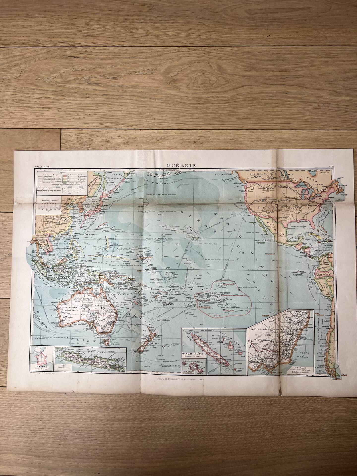 Carte ancienne Océanie 69x48cm