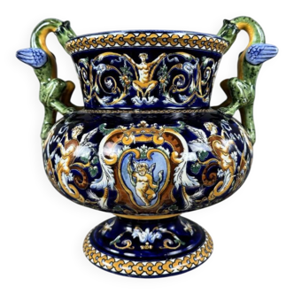 Gien earthenware vase with Renaissance decoration, 20th century.