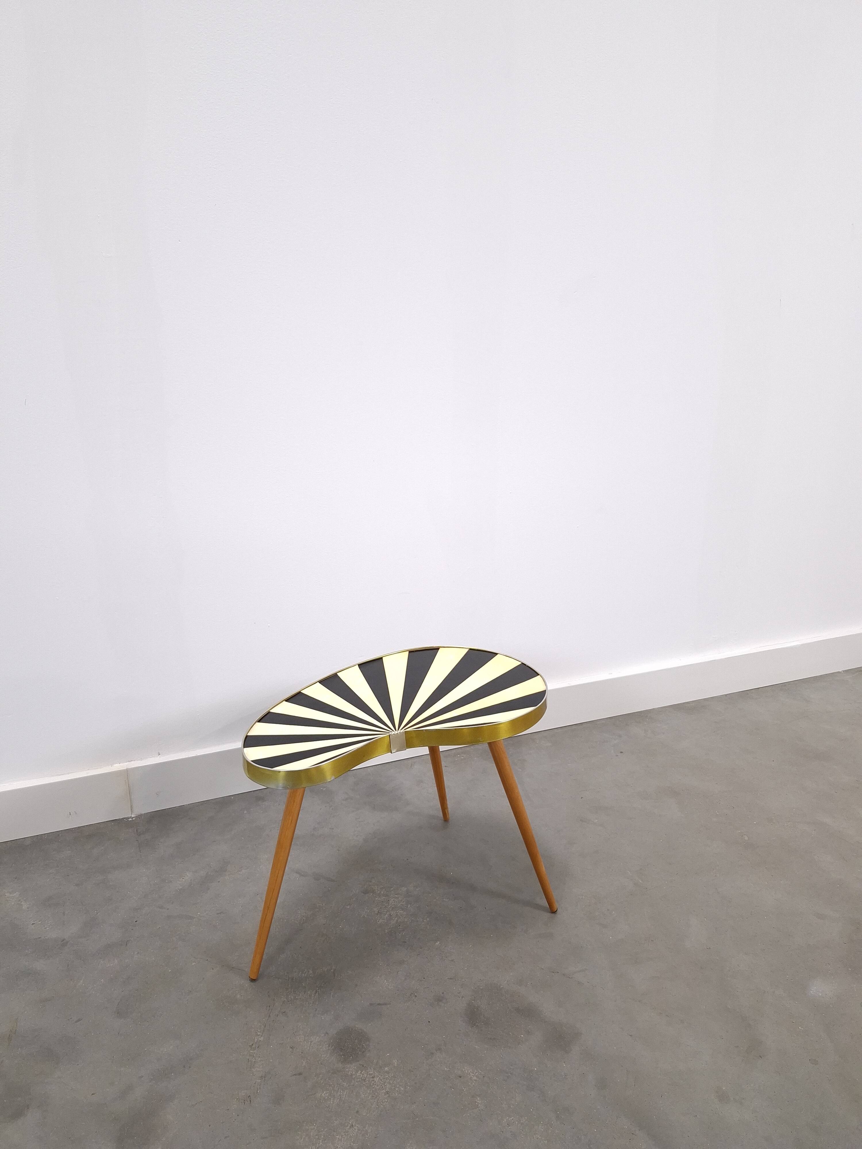 1950s kidney-shaped black and white table, plant table.