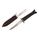 Fish knife and fork with a wooden and brass sheath sculpture.