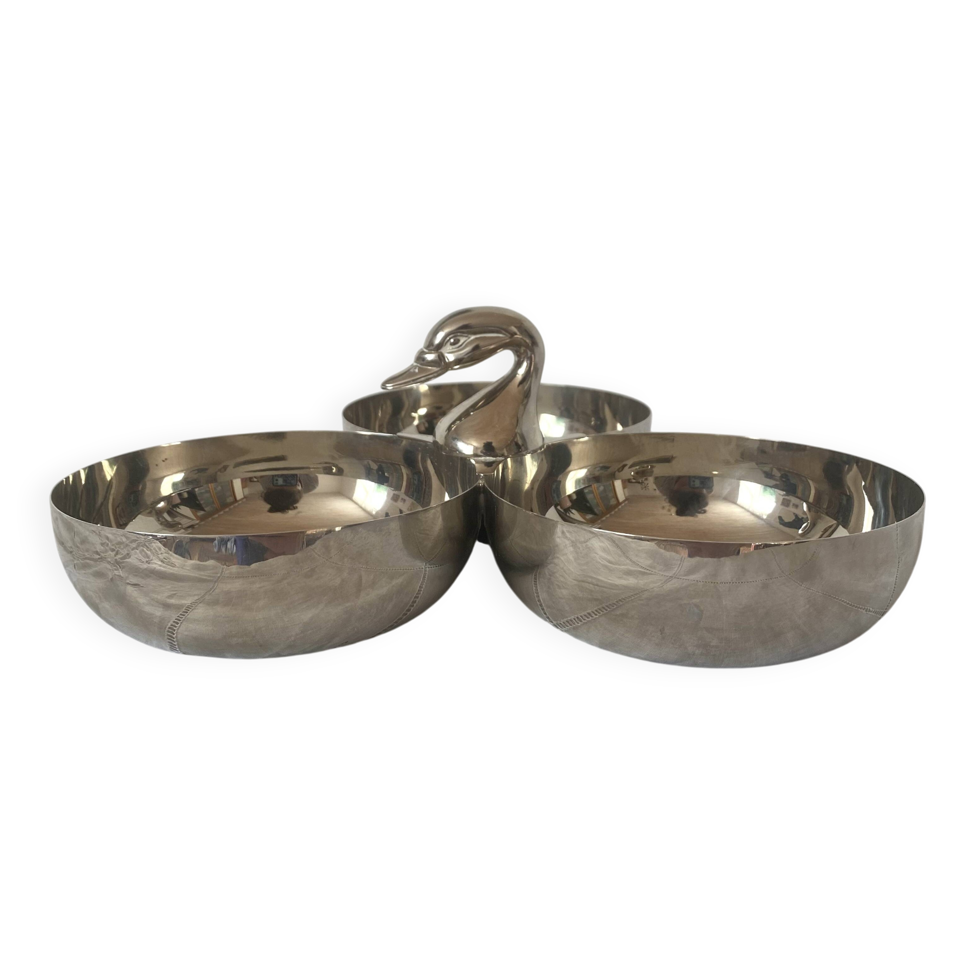 Silver-plated duck serving dish