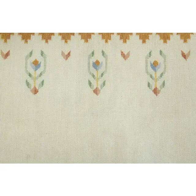 1970s Vintage Turkish Oushak Handmade Wool Cotton Cream Area Rug 171x222