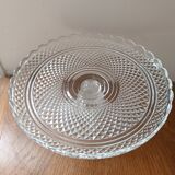 Coupe ancienne à gâteau en cristal sur piédouche moulée