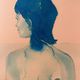 Signed monochrome blue painting of a female portrait "Weekend in Capri" Italy