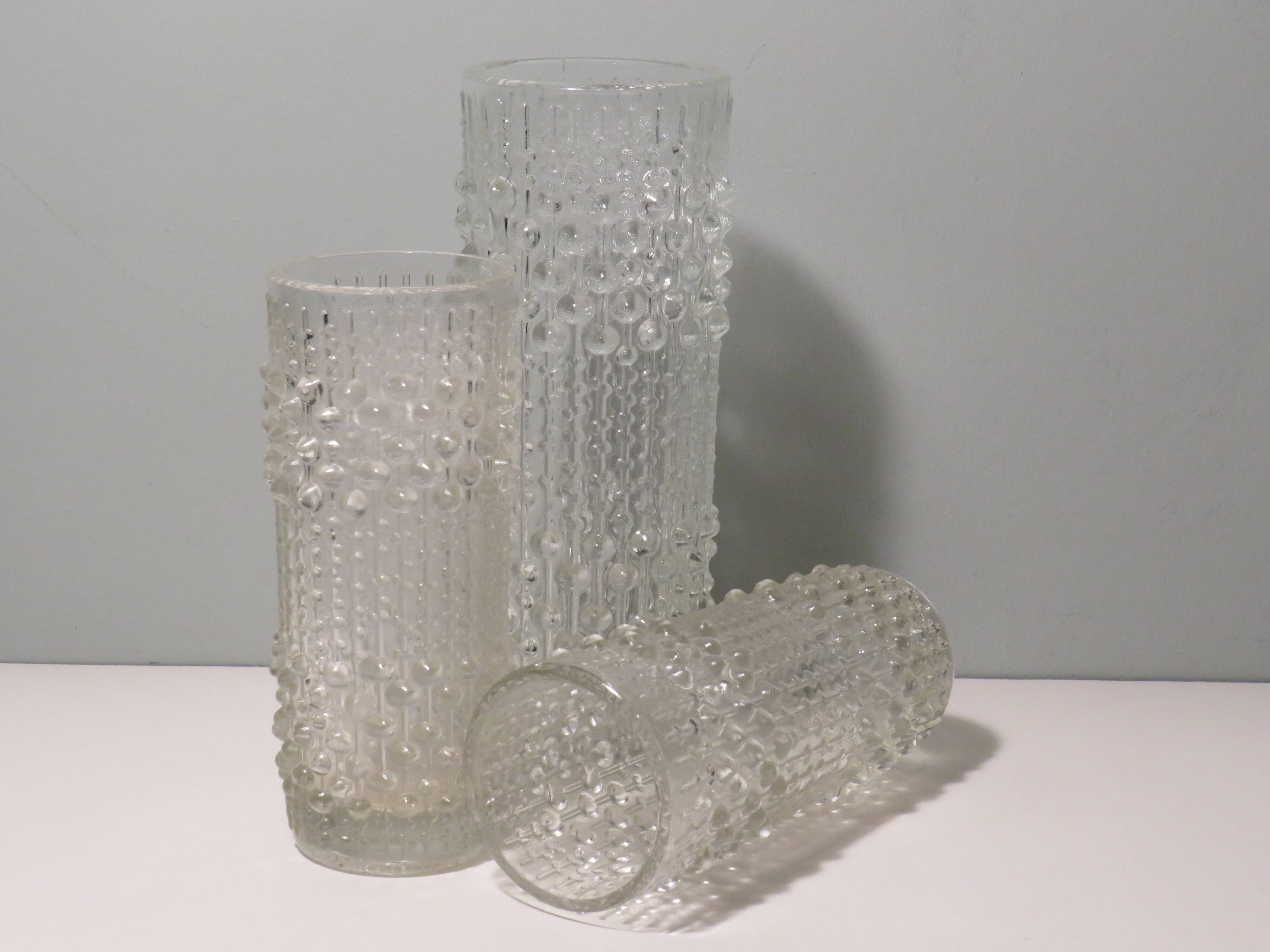 Set of 3 Vases, candle wax pattern, Sklo Union glassware, Czech Republic. 1970