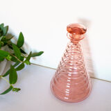 Old pink glass liqueur carafe and 2 glasses