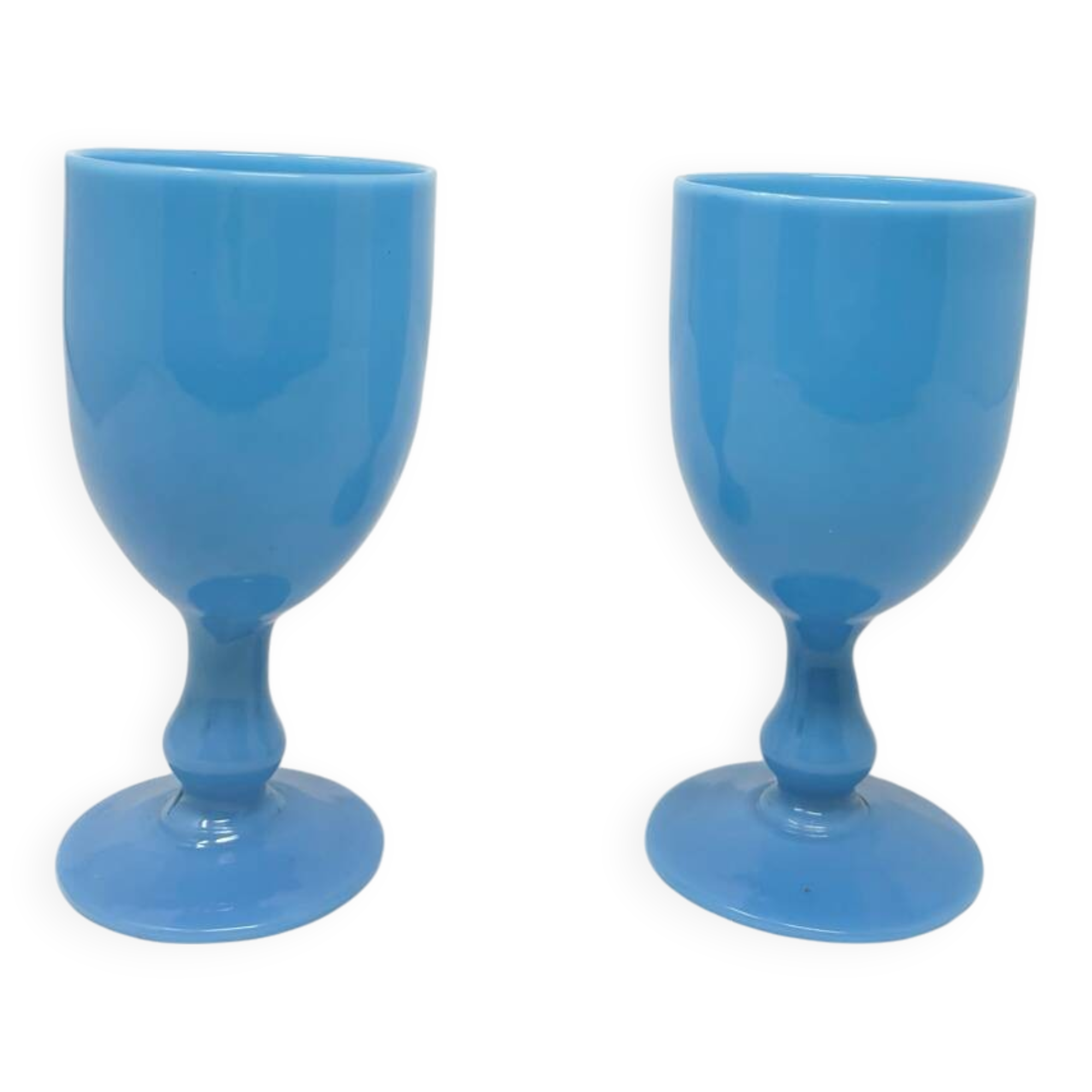 2 blue opaline glasses from Portieux