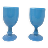 2 verres bleus en opaline de Portieux