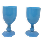 2 blue opaline glasses from Portieux