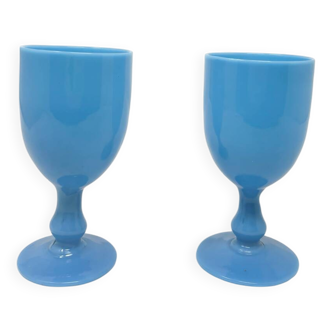 2 blue opaline glasses from Portieux