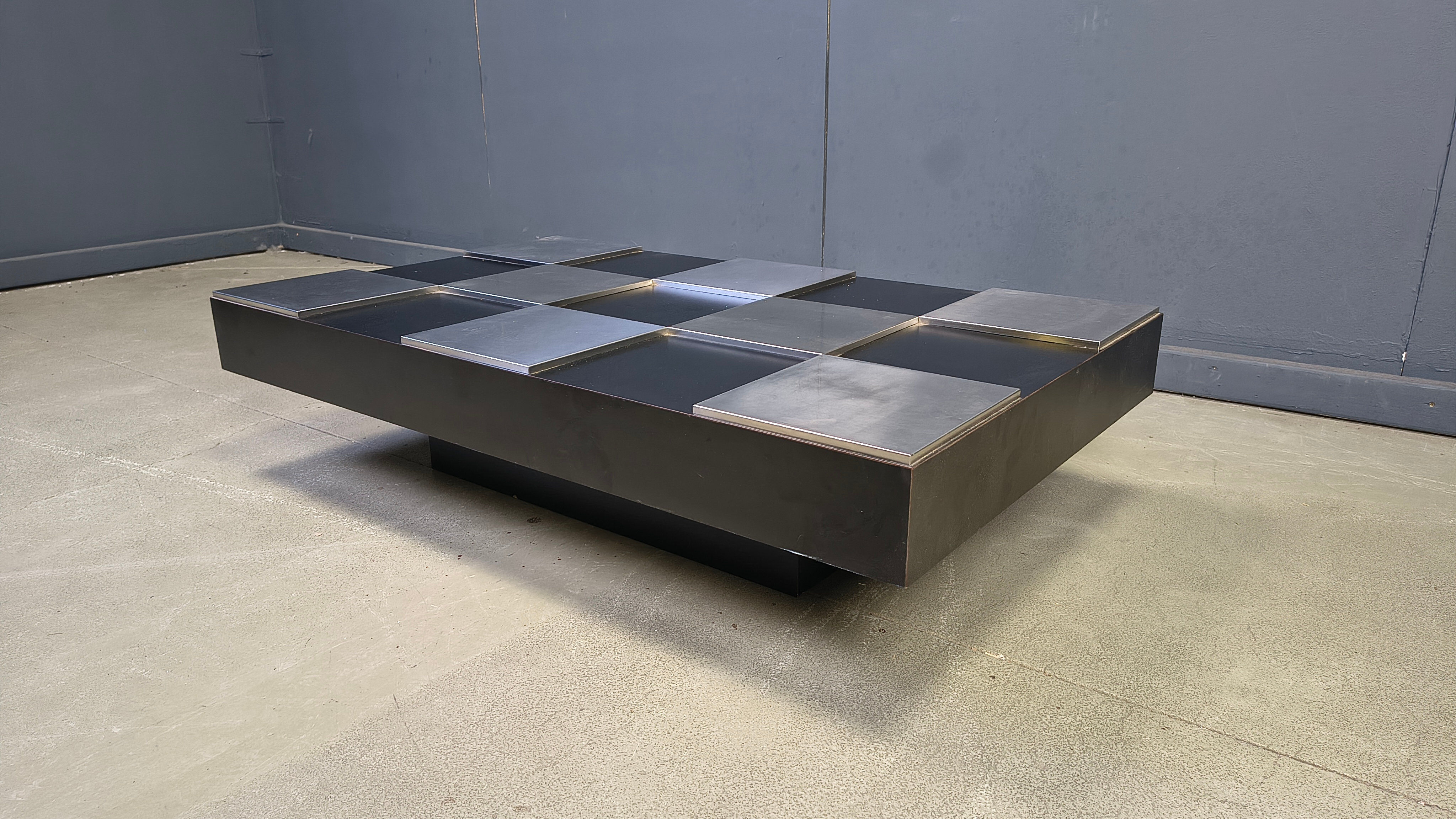 Vintage lacquer and aluminum checkerboard coffee table, 1970s