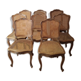 Lot de 8 chaises cannées en chêne massif style Louis XV