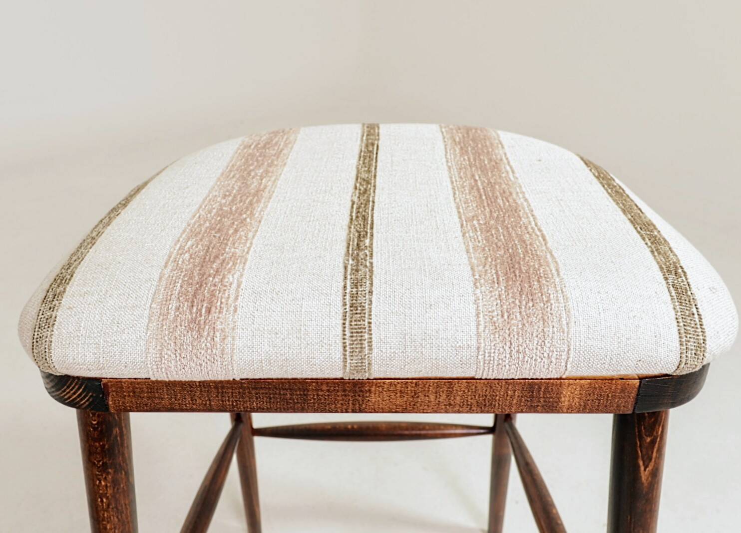 Rustic Beech Bar Stools – Striped Jacquard Fabric