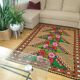 Brown wool rug with colorful boho flowers 142x196cm